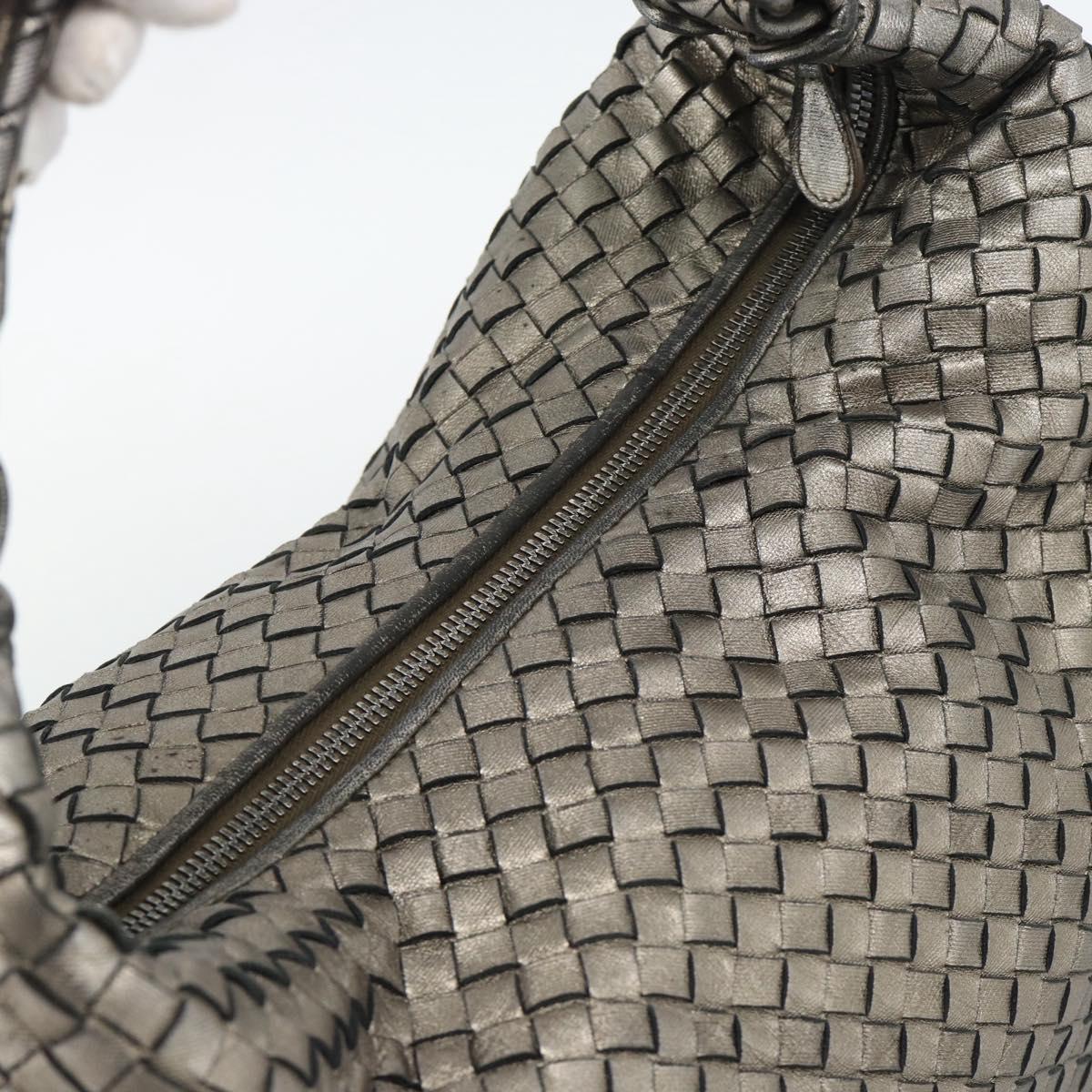 BOTTEGA VENETA INTRECCIATO Shoulder Bag Leather Silver Auth 194742V