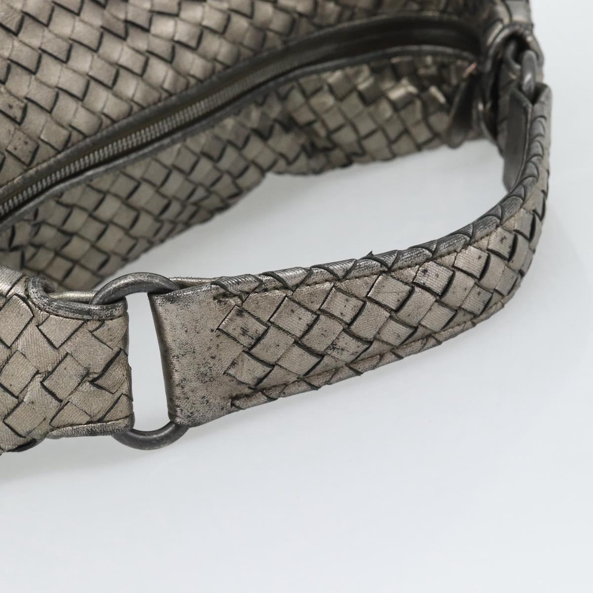 BOTTEGA VENETA INTRECCIATO Shoulder Bag Leather Silver Auth 194742V