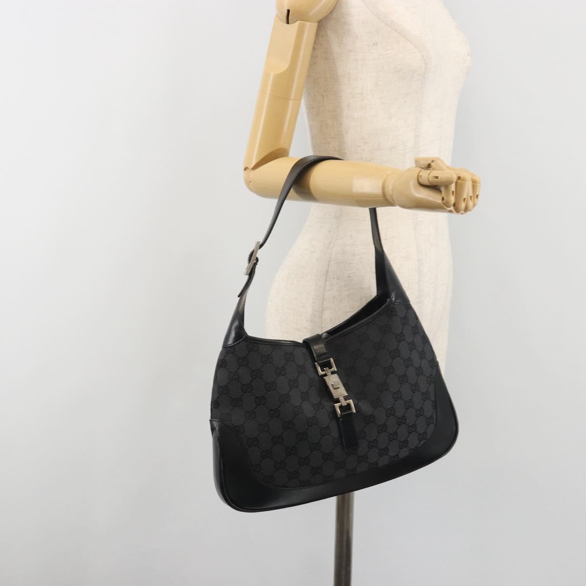 GUCCI GG Canvas Jackie Hand Bag Black Silver 001 3306 Auth 194743V