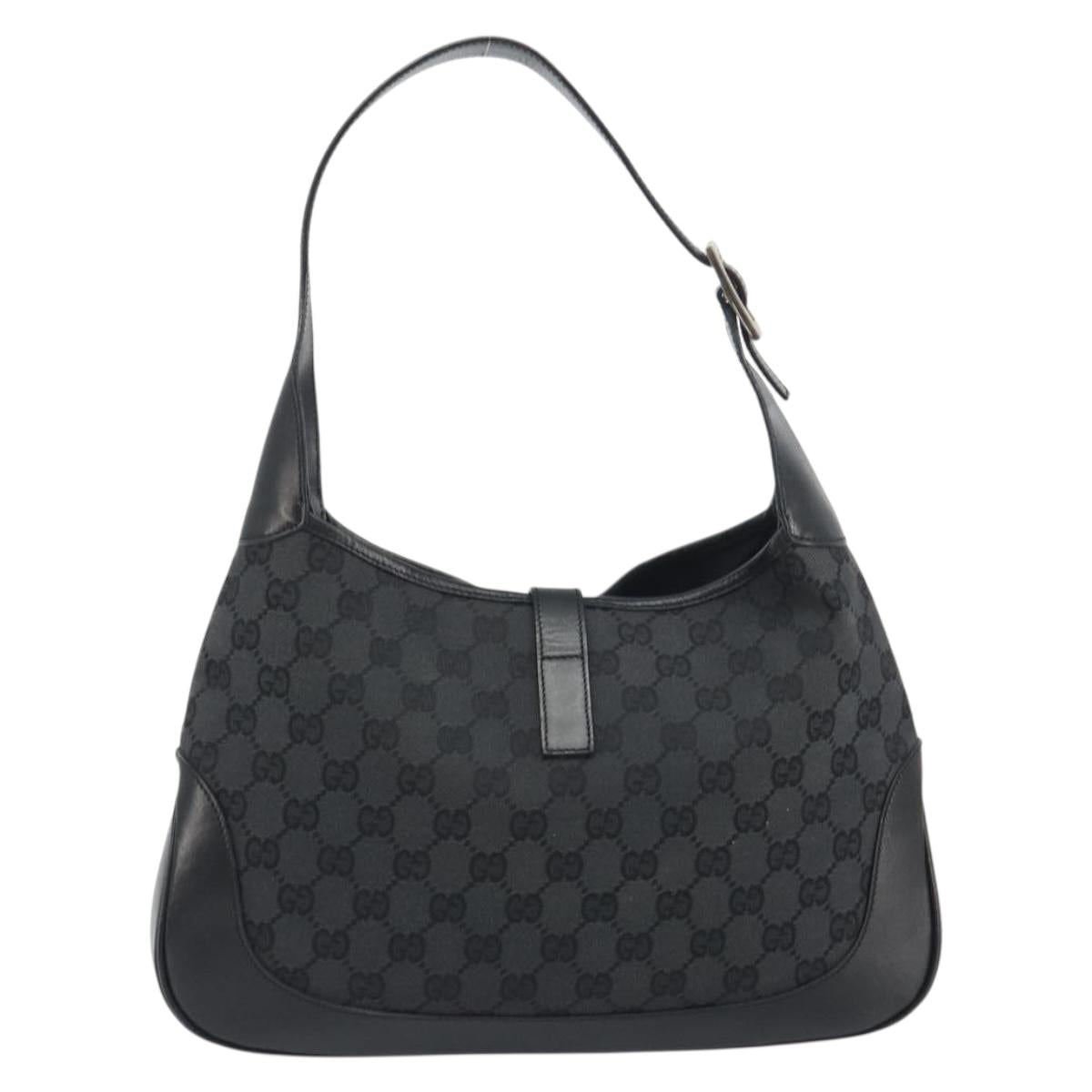 GUCCI GG Canvas Jackie Hand Bag Black Silver 001 3306 Auth 194743V