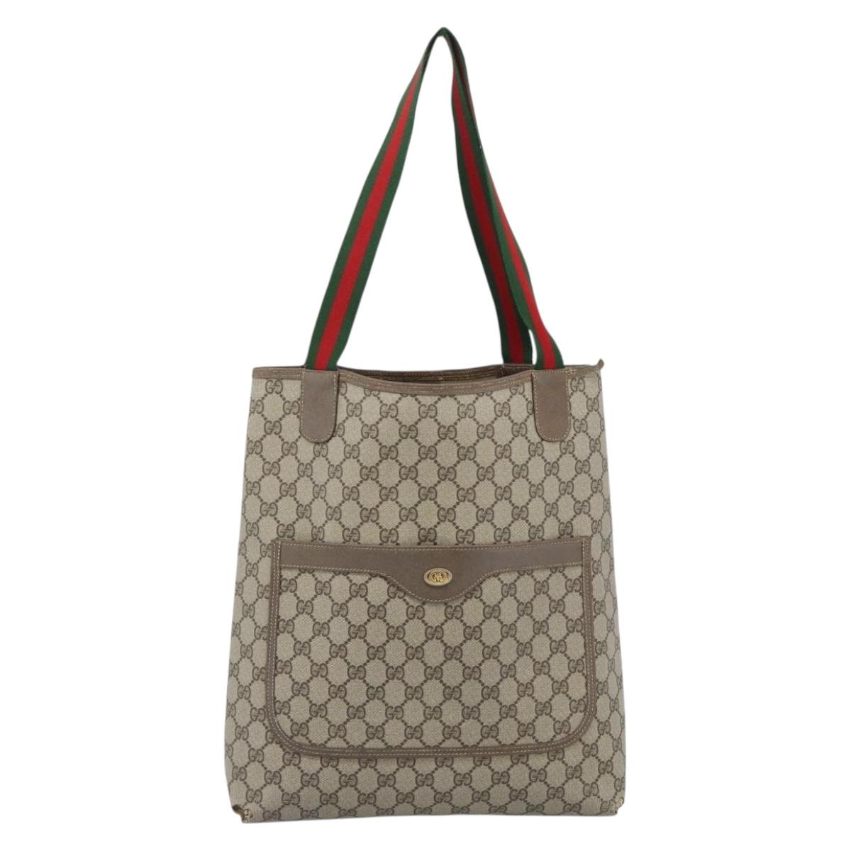 GUCCI GG Supreme Web Sherry Line Tote Bag PVC Beige Gold 40 02 003 Auth 194744