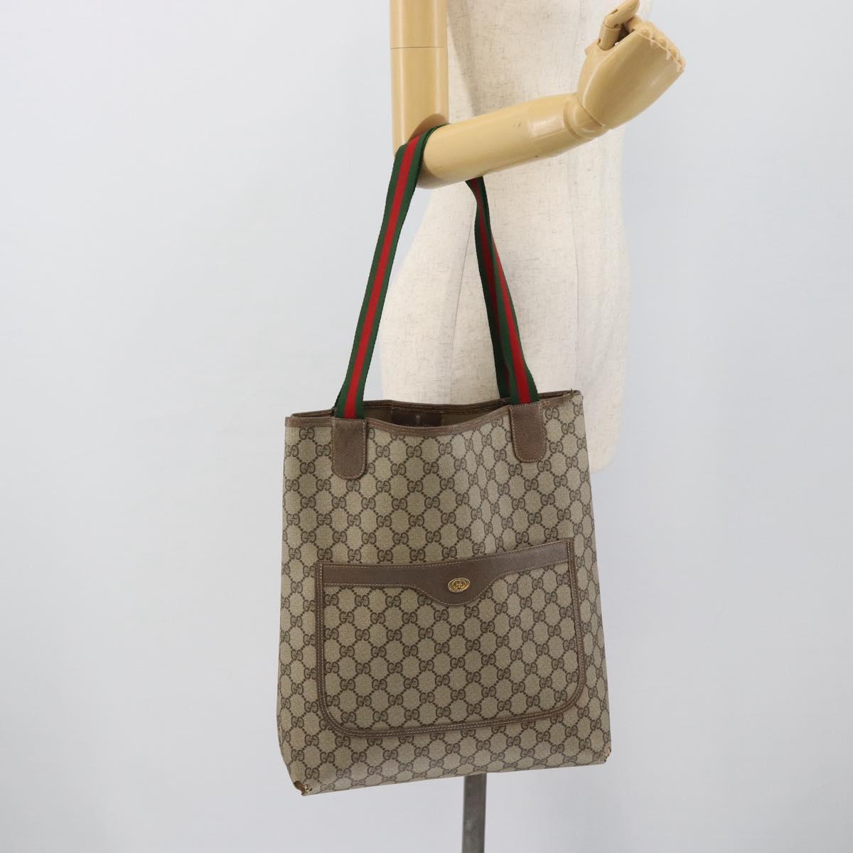 GUCCI GG Supreme Web Sherry Line Tote Bag PVC Beige Gold 40 02 003 Auth 194744