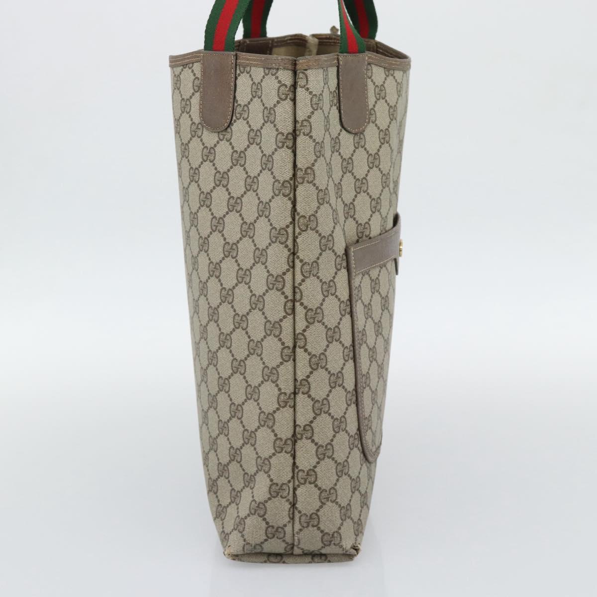 GUCCI GG Supreme Web Sherry Line Tote Bag PVC Beige Gold 40 02 003 Auth 194744
