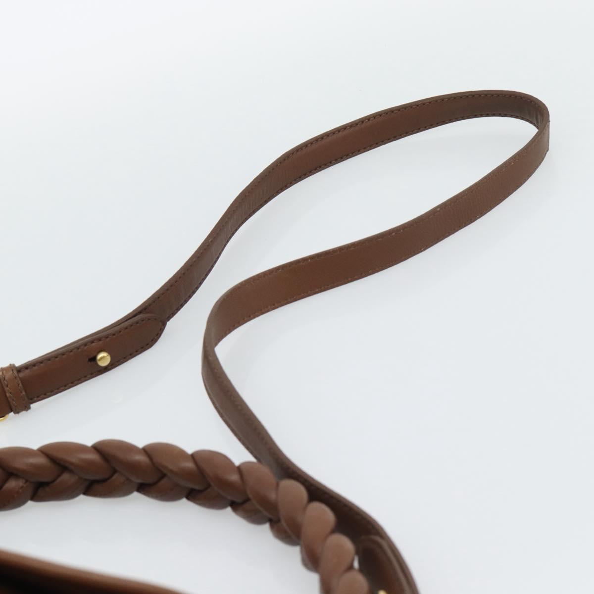 Miu Miu Matelasse Chain Shoulder Bag Leather 2way Brown Gold Auth 194745V