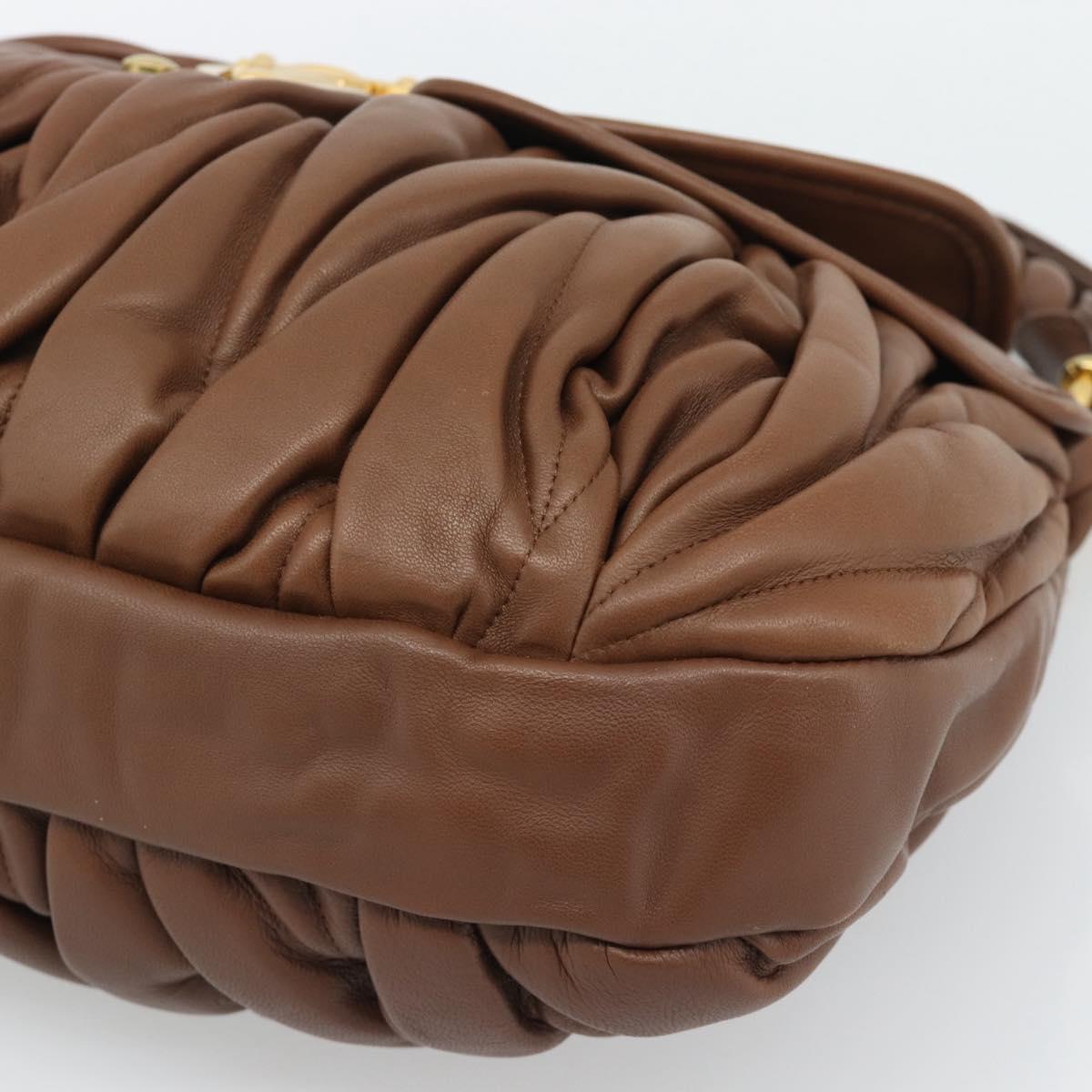 Miu Miu Matelasse Chain Shoulder Bag Leather 2way Brown Gold Auth 194745V