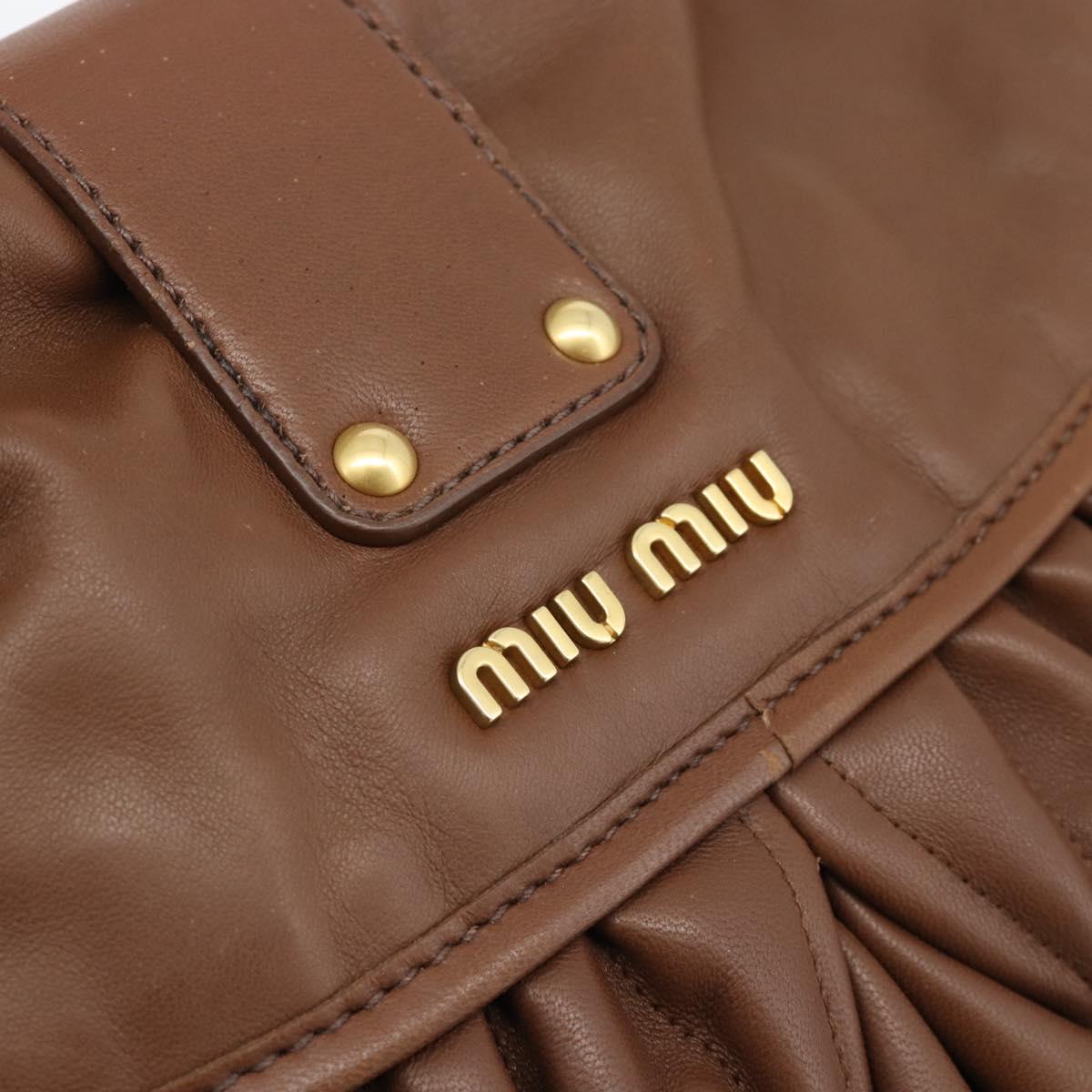 Miu Miu Matelasse Chain Shoulder Bag Leather 2way Brown Gold Auth 194745V