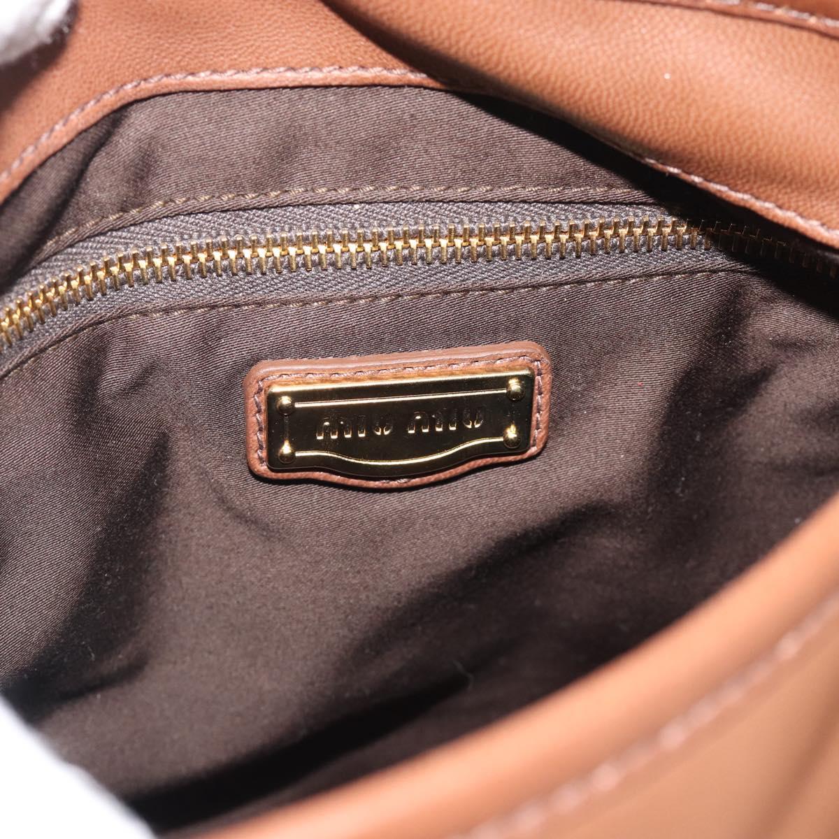 Miu Miu Matelasse Chain Shoulder Bag Leather 2way Brown Gold Auth 194745V