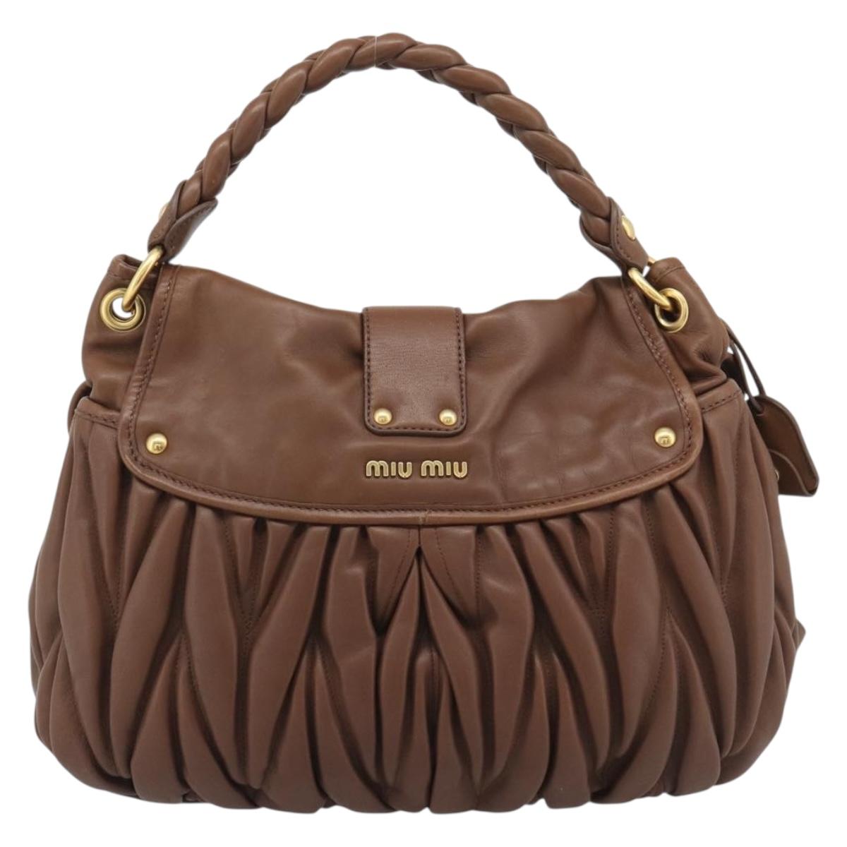 Miu Miu Matelasse Chain Shoulder Bag Leather 2way Brown Gold Auth 194745V