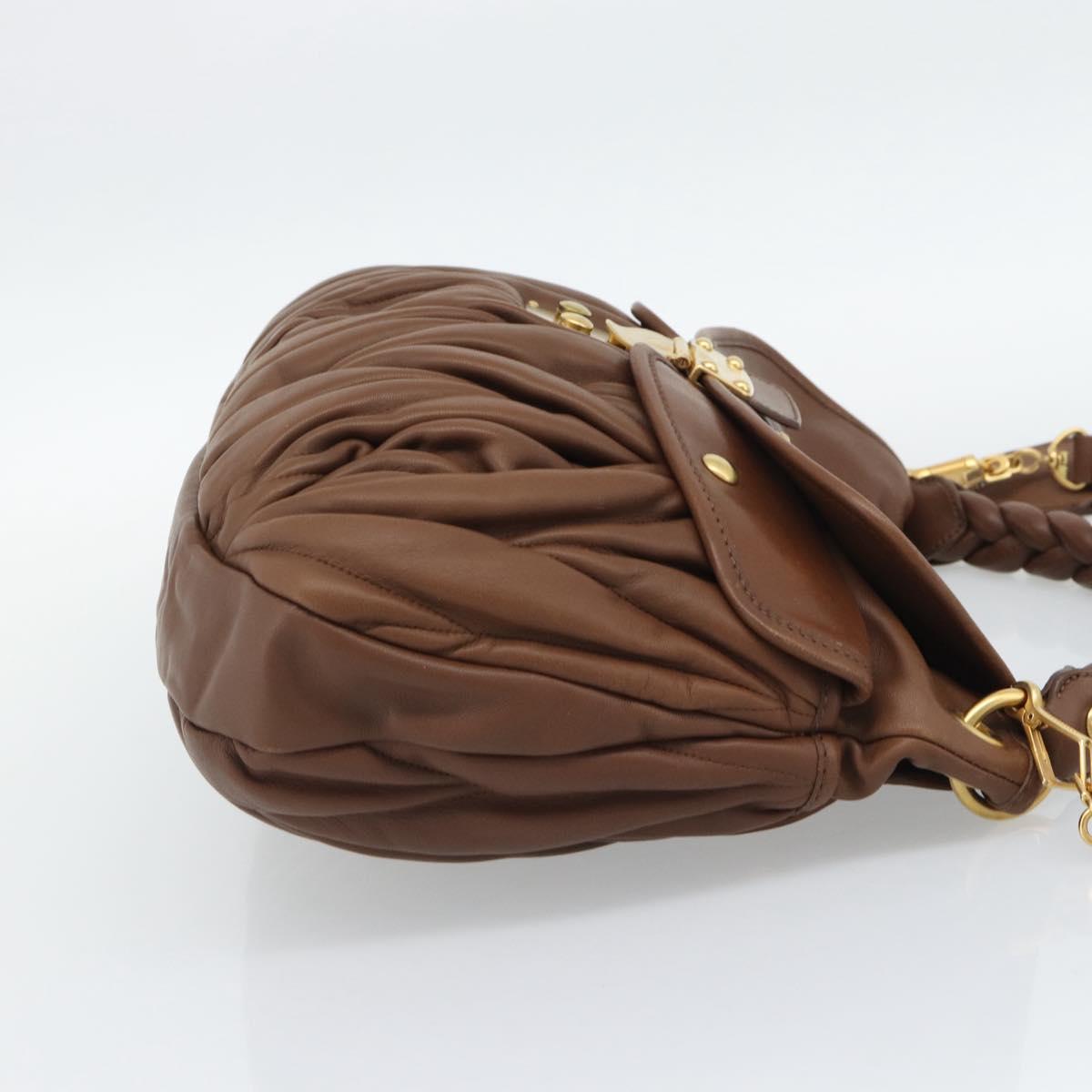 Miu Miu Matelasse Chain Shoulder Bag Leather 2way Brown Gold Auth 194745V