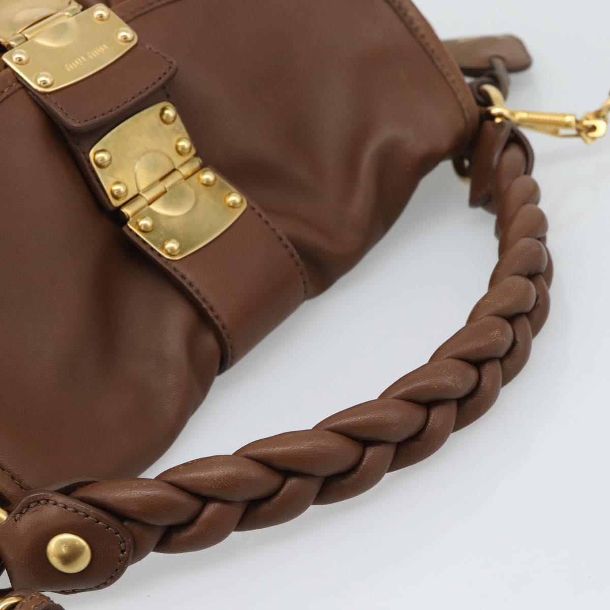 Miu Miu Matelasse Chain Shoulder Bag Leather 2way Brown Gold Auth 194745V