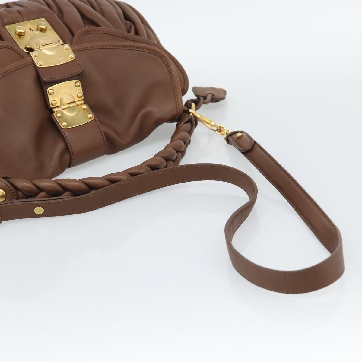 Miu Miu Matelasse Chain Shoulder Bag Leather 2way Brown Gold Auth 194745V