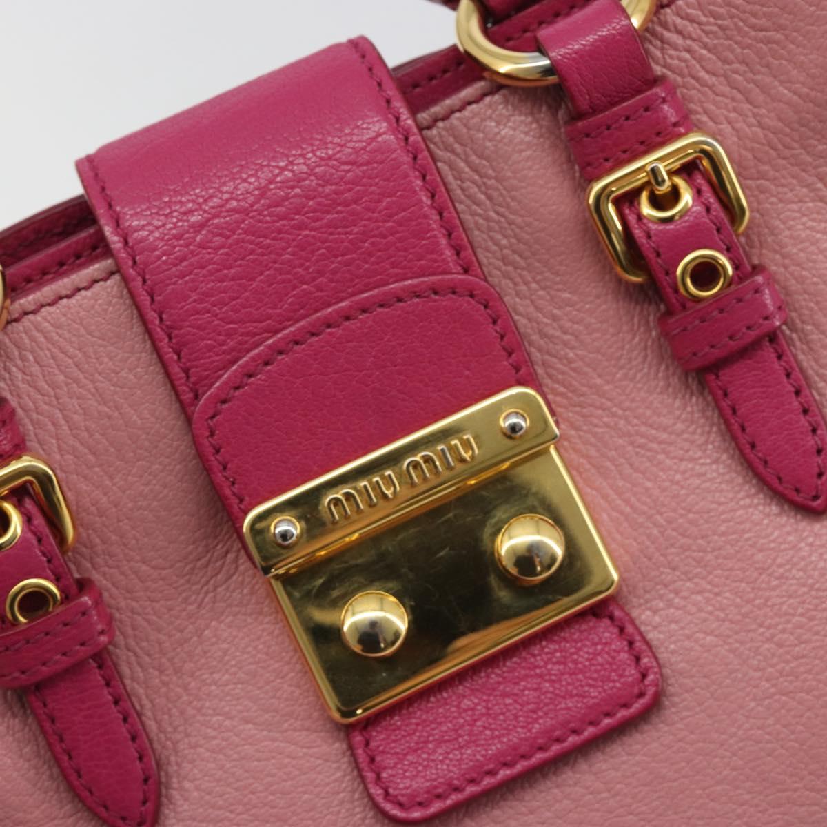 Miu Miu Madras Hand Bag Leather 2way Pink Gold Auth 194746A