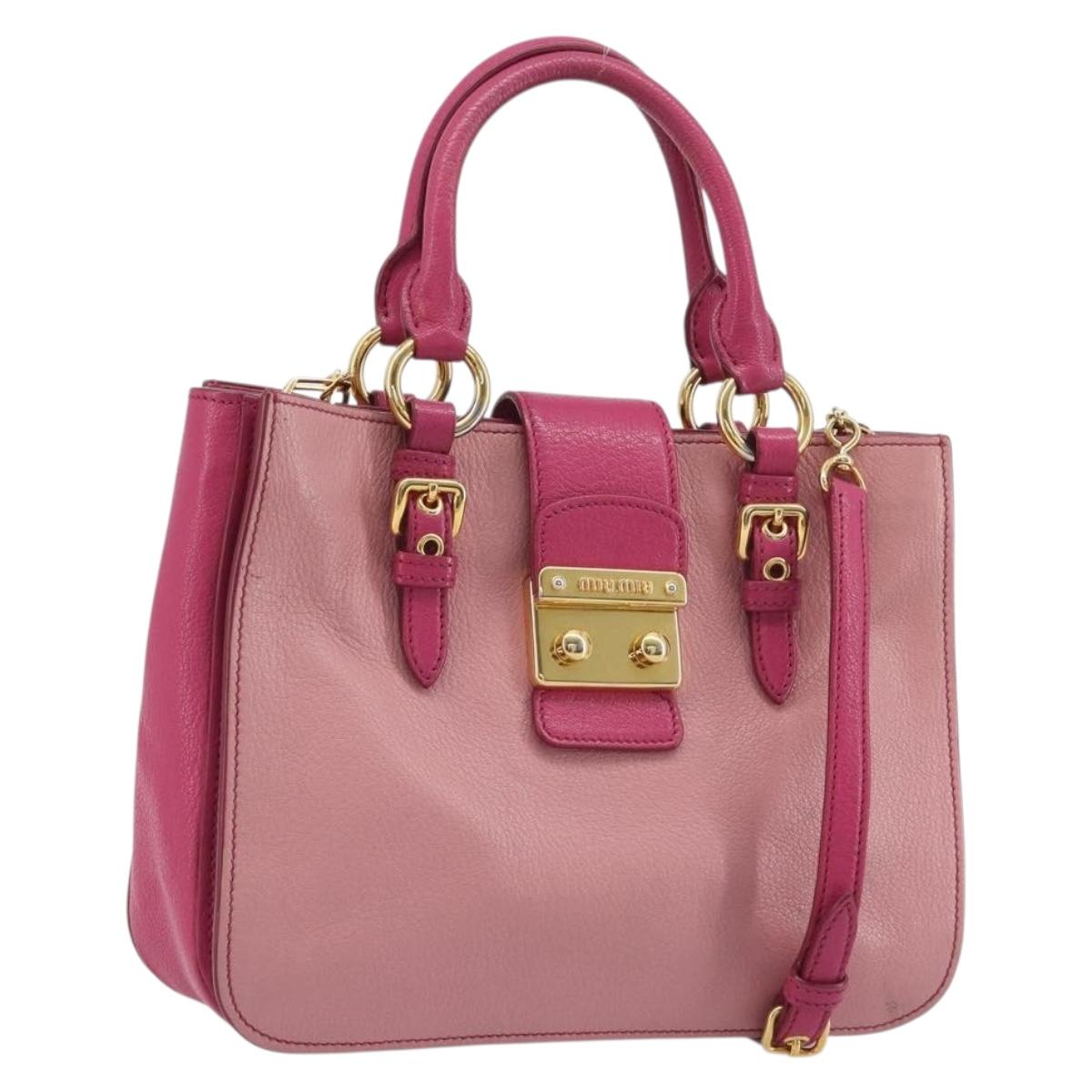 Miu Miu Madras Hand Bag Leather 2way Pink Gold Auth 194746A