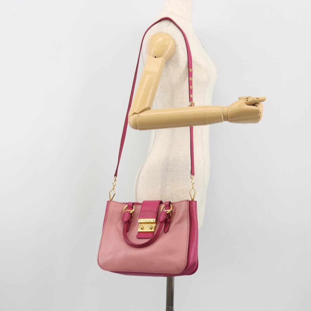 Miu Miu Madras Hand Bag Leather 2way Pink Gold Auth 194746A