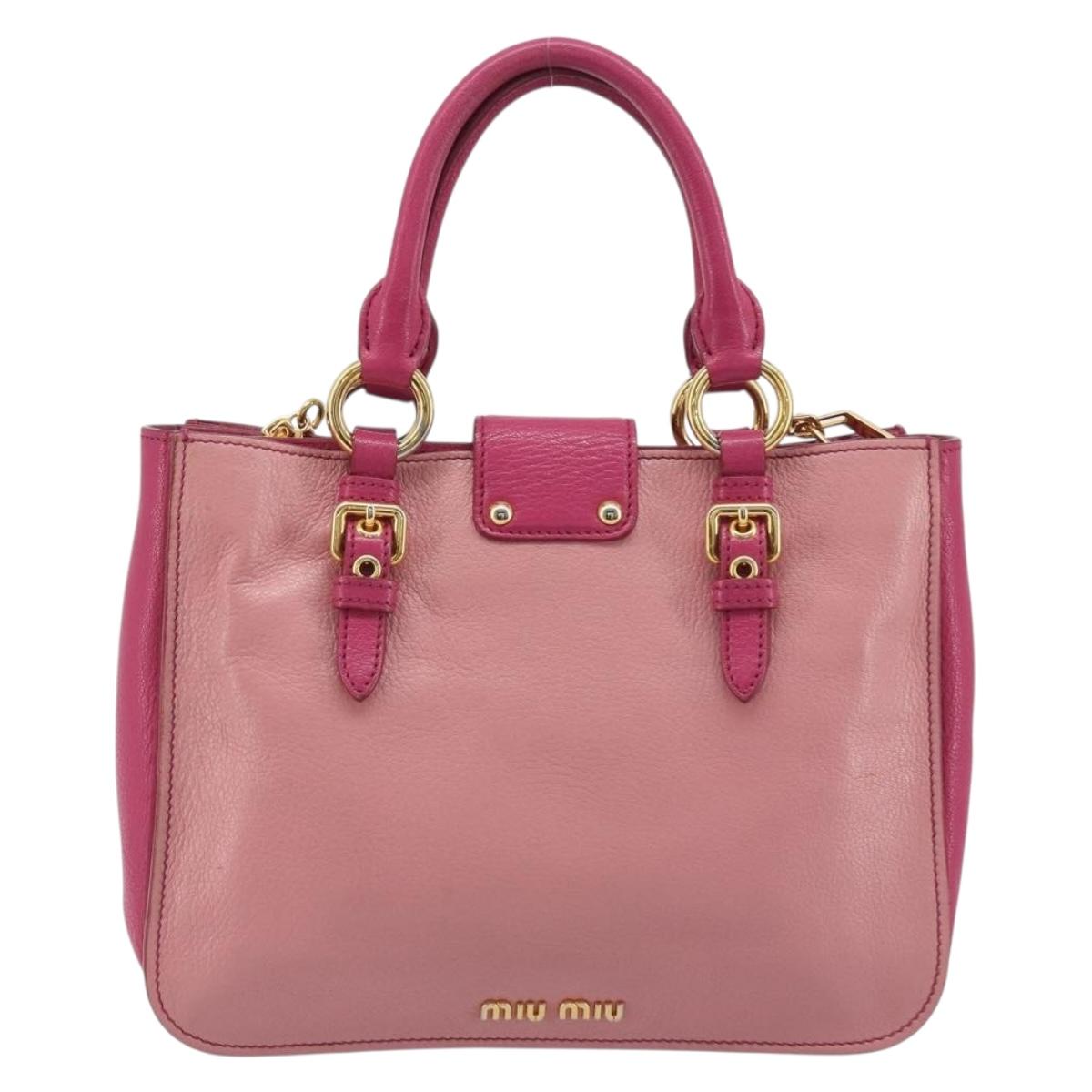 Miu Miu Madras Hand Bag Leather 2way Pink Gold Auth 194746A