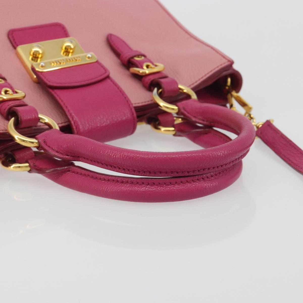 Miu Miu Madras Hand Bag Leather 2way Pink Gold Auth 194746A