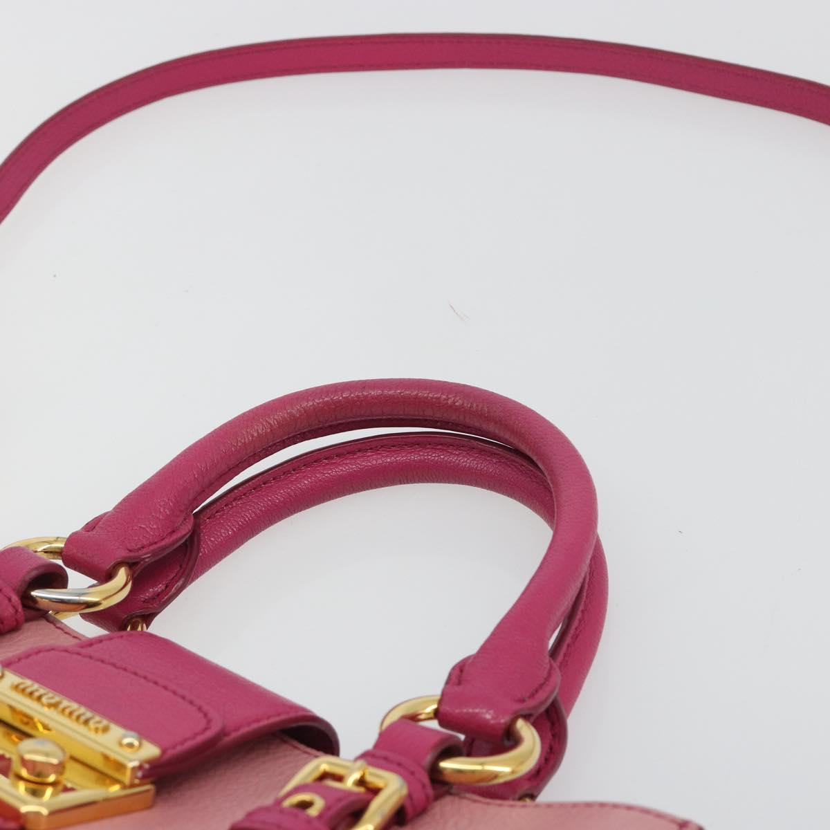 Miu Miu Madras Hand Bag Leather 2way Pink Gold Auth 194746A