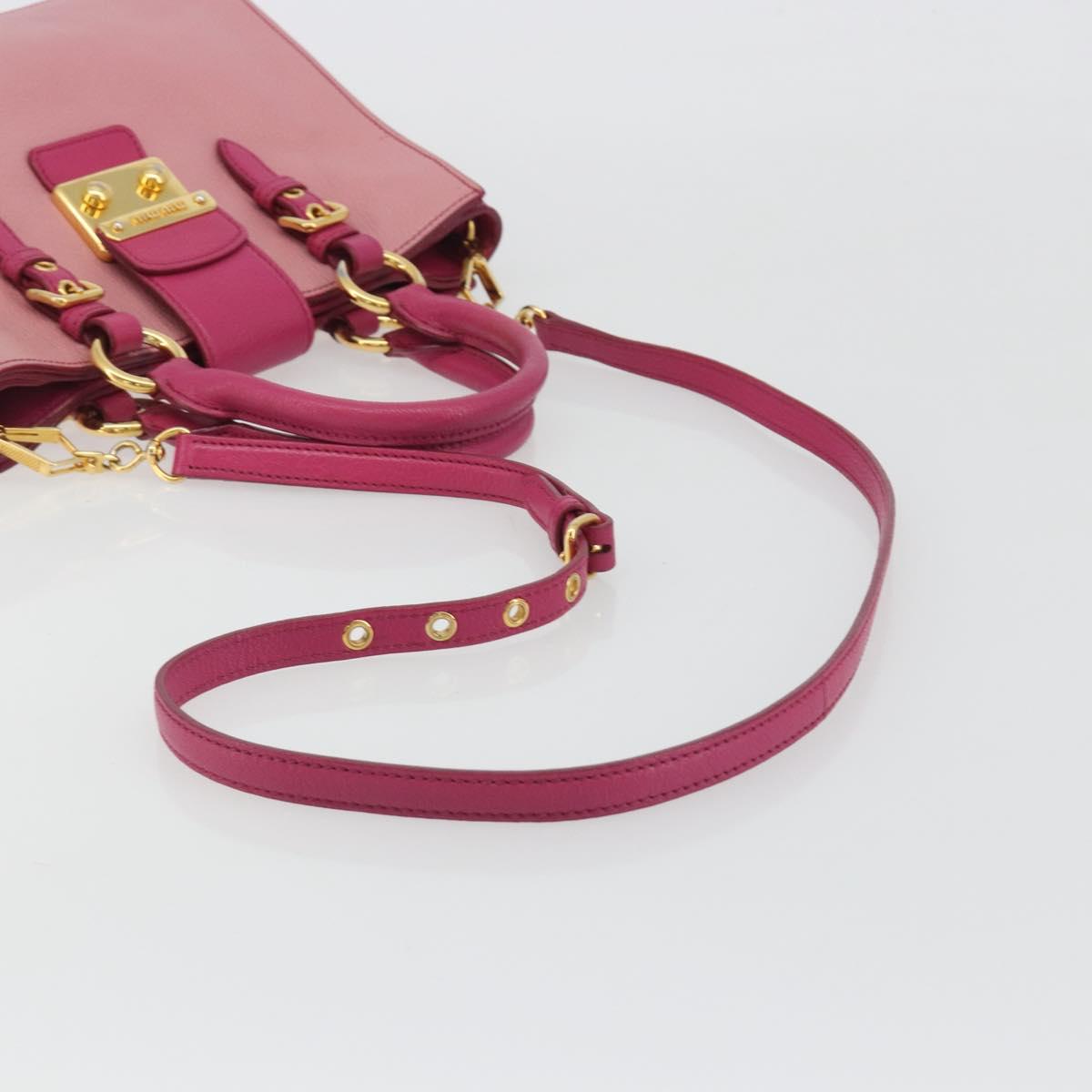 Miu Miu Madras Hand Bag Leather 2way Pink Gold Auth 194746A