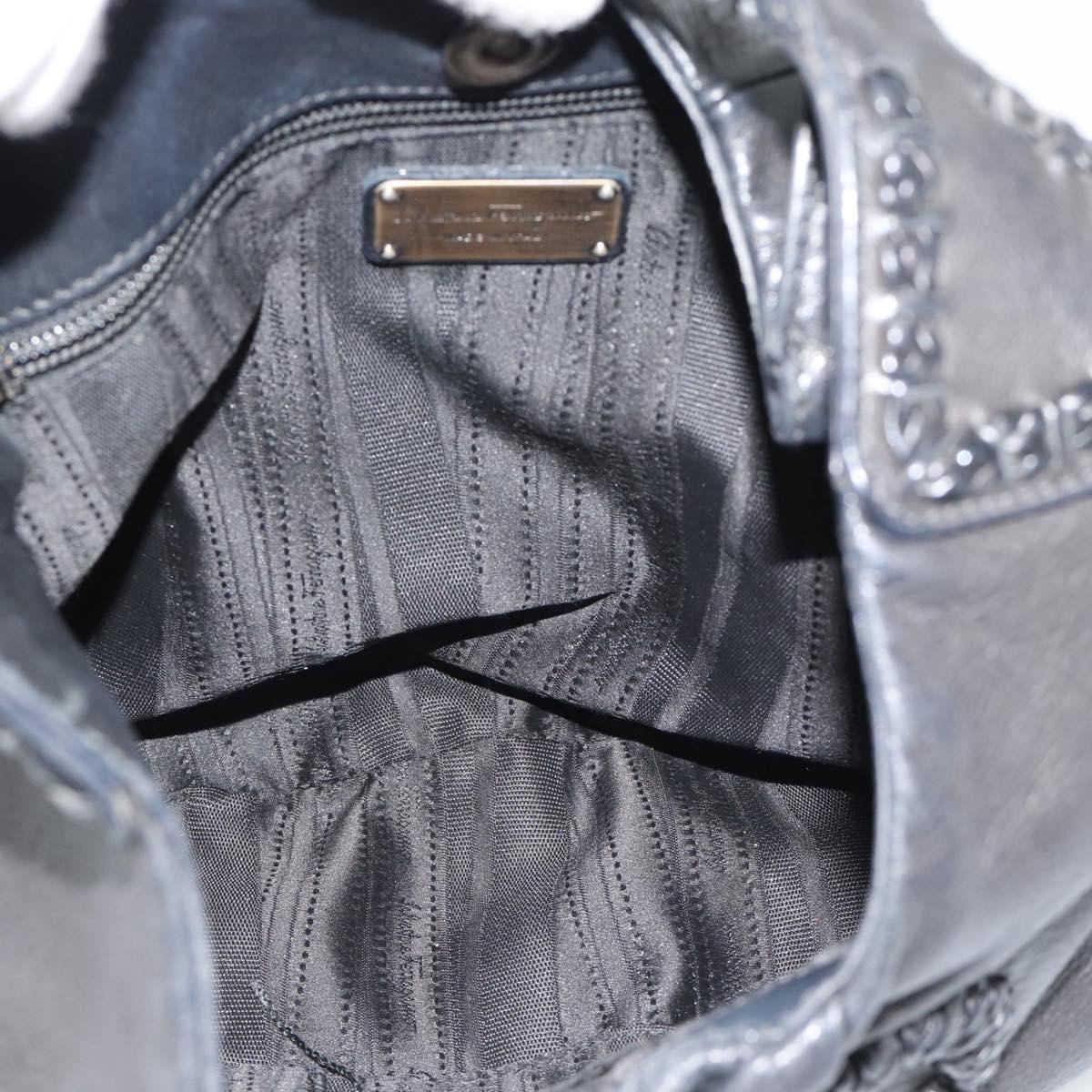 Salvatore Ferragamo Gancini Shoulder Bag Leather Black Silver Auth 194747A