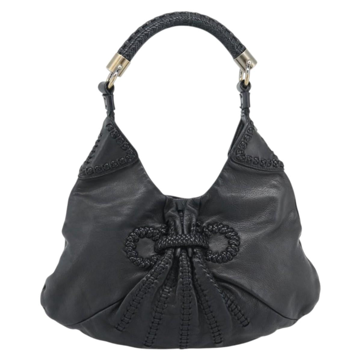 Salvatore Ferragamo Gancini Shoulder Bag Leather Black Silver Auth 194747A