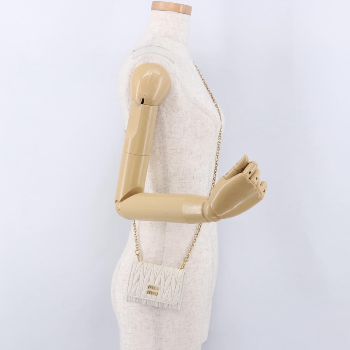 Miu Miu Matelasse Chain Shoulder Pouch Shoulder Bag Leather White Auth 194749M