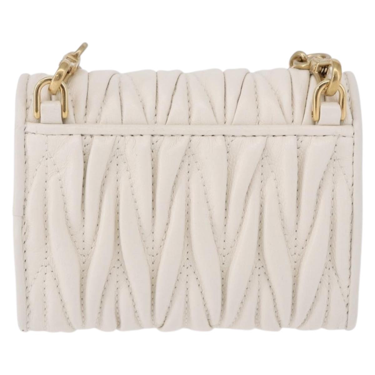 Miu Miu Matelasse Chain Shoulder Pouch Shoulder Bag Leather White Auth 194749M