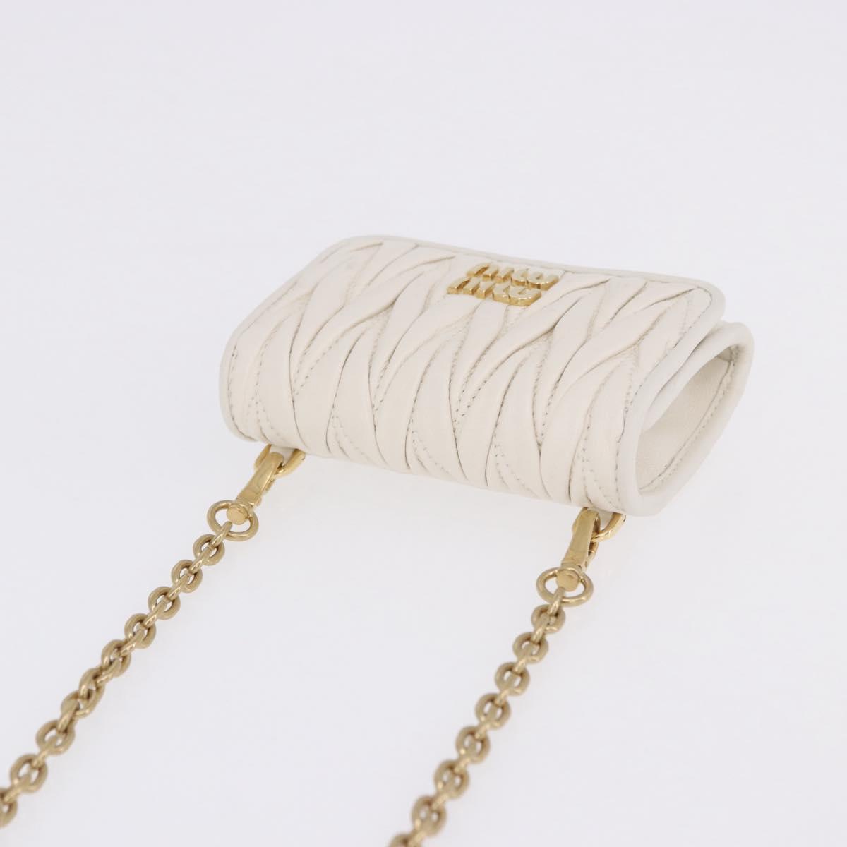 Miu Miu Matelasse Chain Shoulder Pouch Shoulder Bag Leather White Auth 194749M
