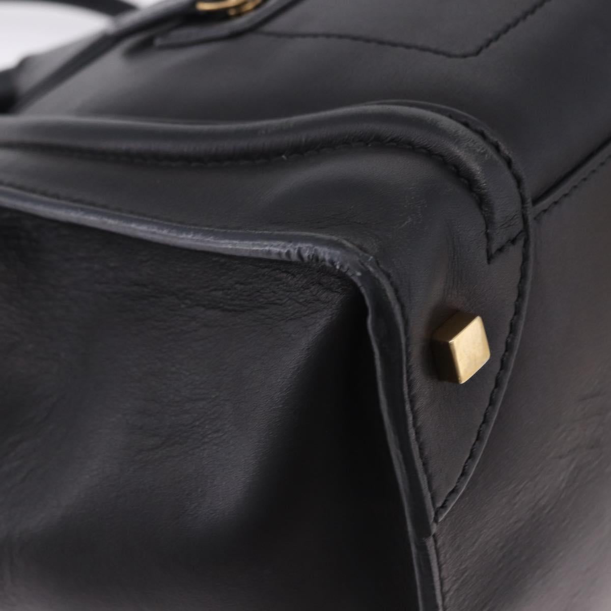 CELINE Luggage Mini shopper Hand Bag Calf Skin Black Silver Auth 194754V