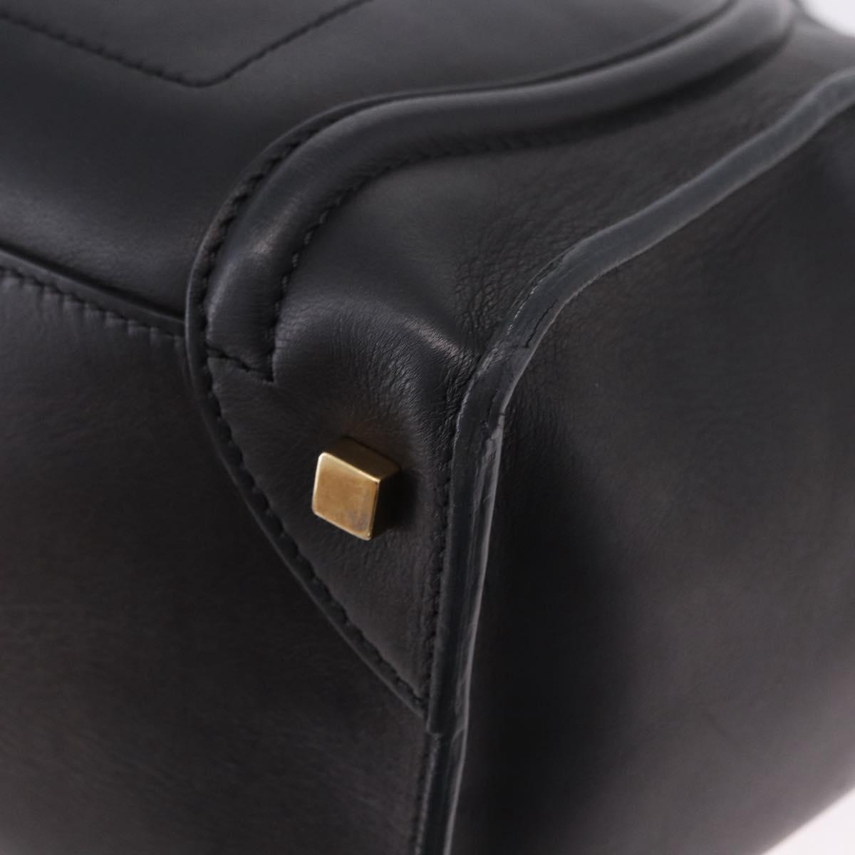 CELINE Luggage Mini shopper Hand Bag Calf Skin Black Silver Auth 194754V