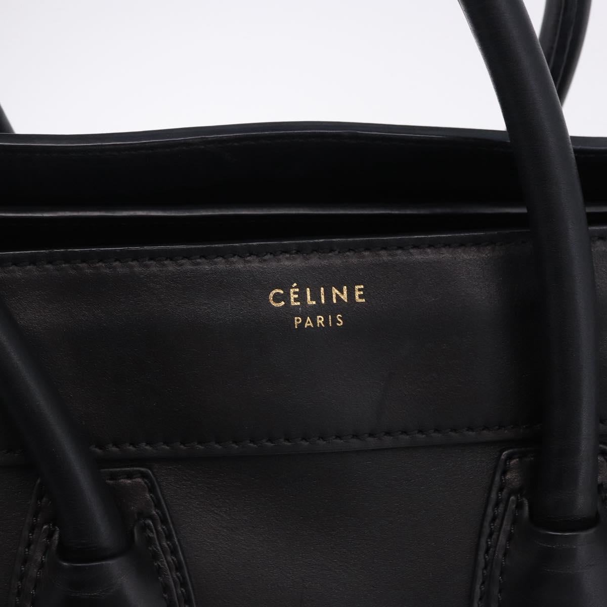 CELINE Luggage Mini shopper Hand Bag Calf Skin Black Silver Auth 194754V