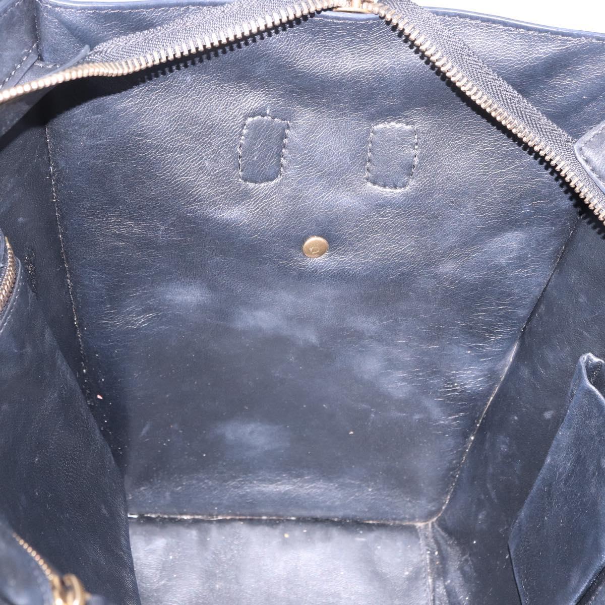 CELINE Luggage Mini shopper Hand Bag Calf Skin Black Silver Auth 194754V