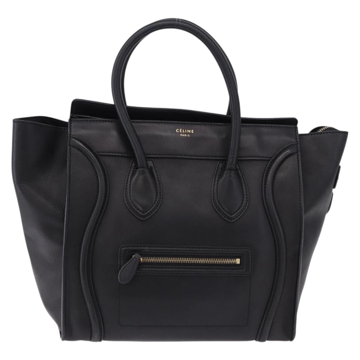 CELINE Luggage Mini shopper Hand Bag Calf Skin Black Silver Auth 194754V