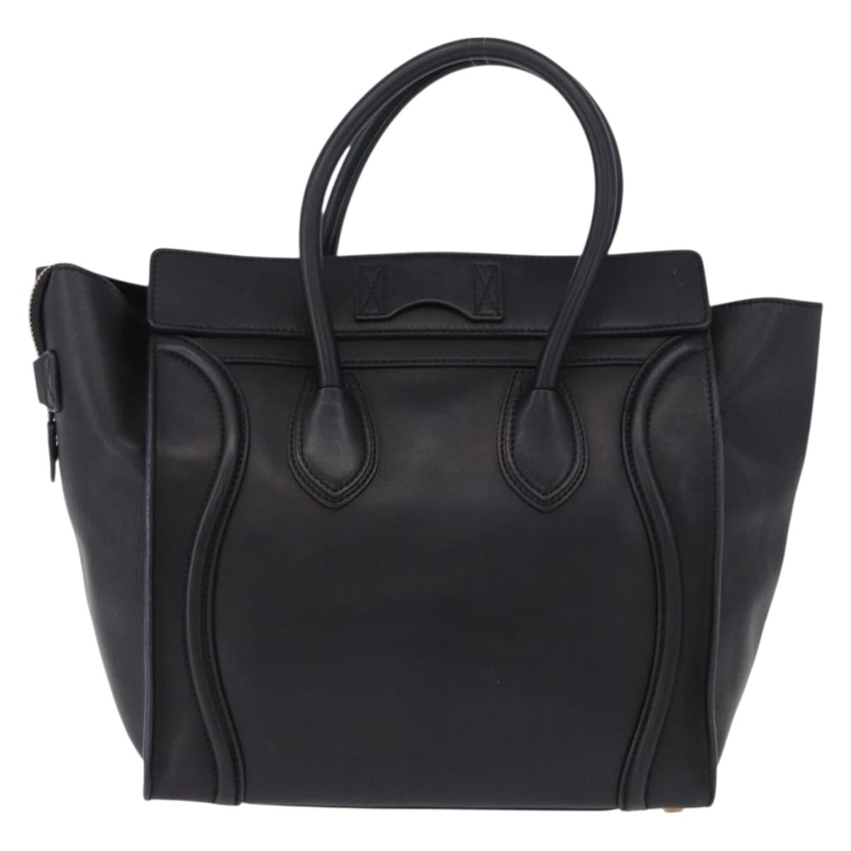 CELINE Luggage Mini shopper Hand Bag Calf Skin Black Silver Auth 194754V