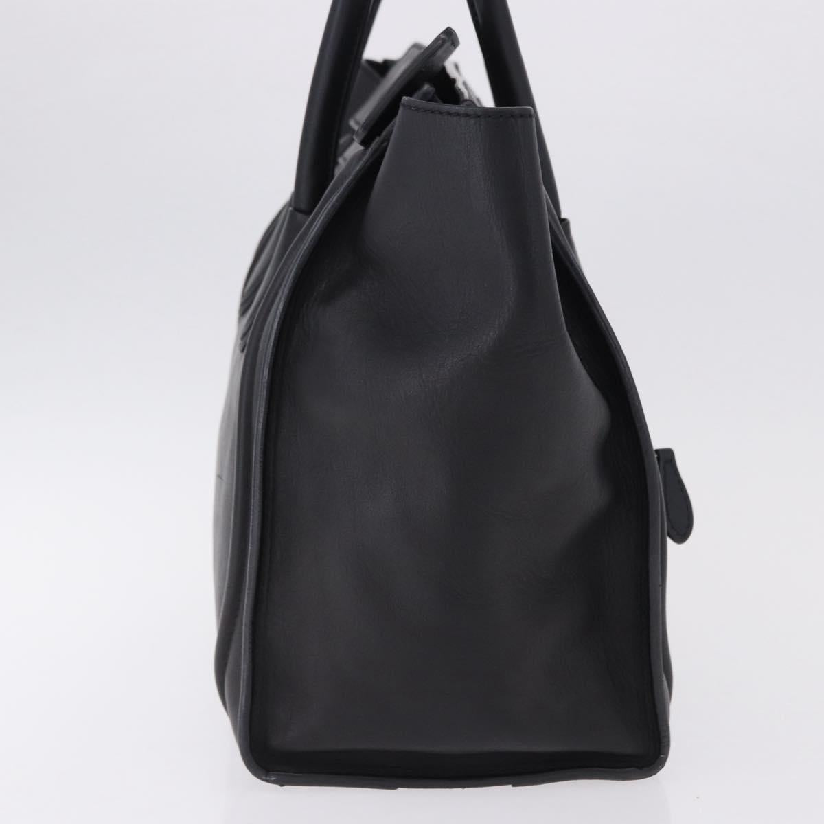 CELINE Luggage Mini shopper Hand Bag Calf Skin Black Silver Auth 194754V