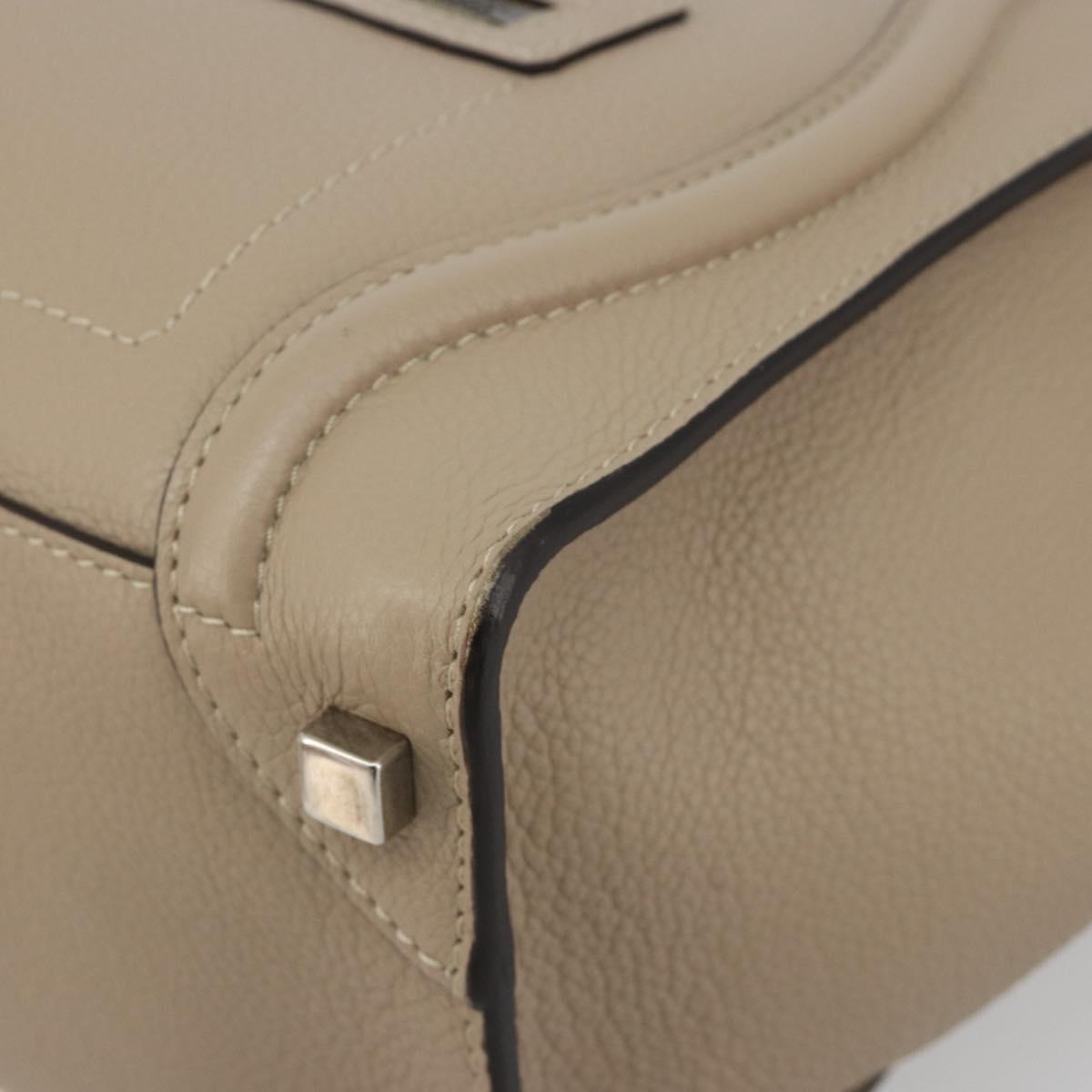 CELINE Luggage Micro shopper Hand Bag Leather Beige Auth 194755SAM