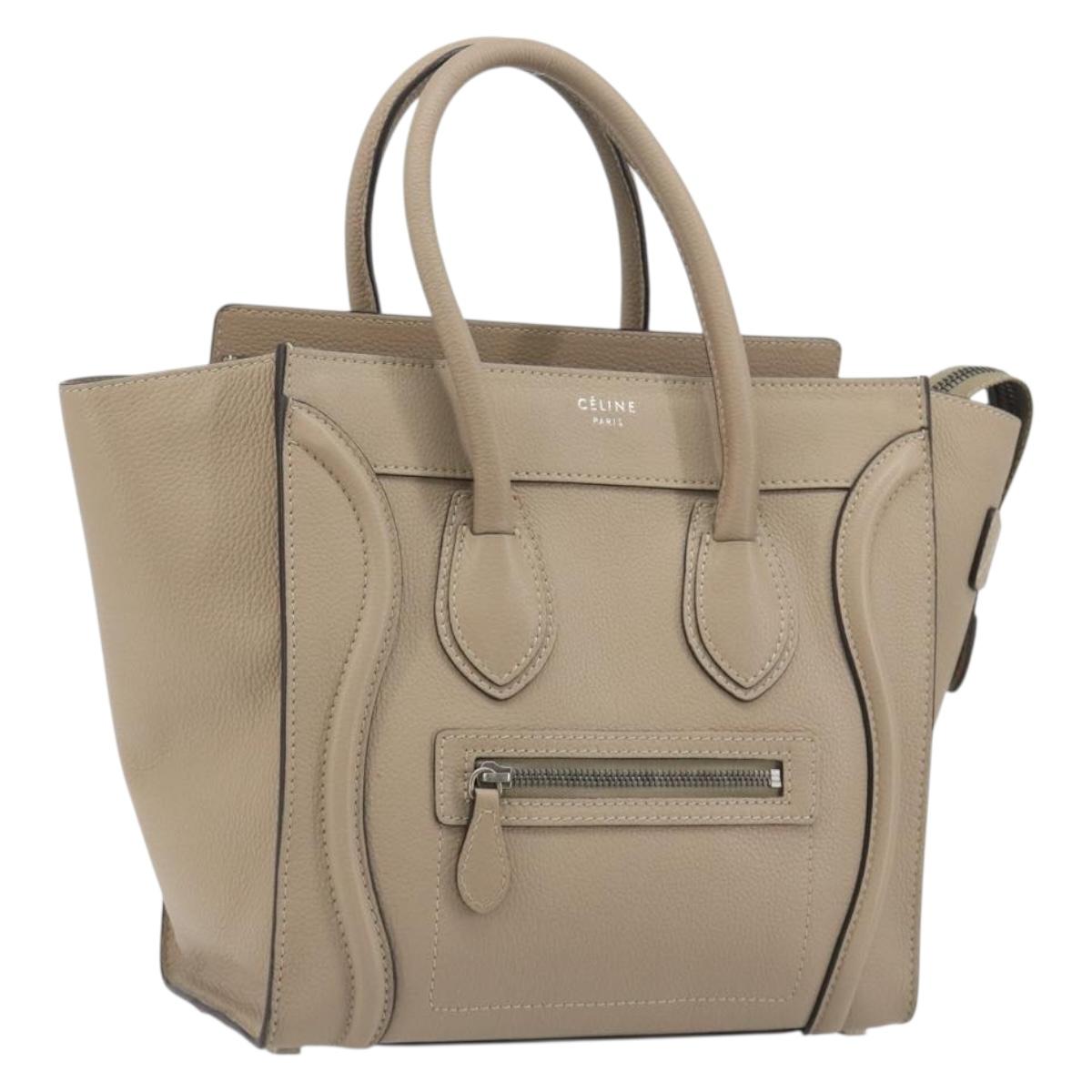 CELINE Luggage Micro shopper Hand Bag Leather Beige Auth 194755SAM