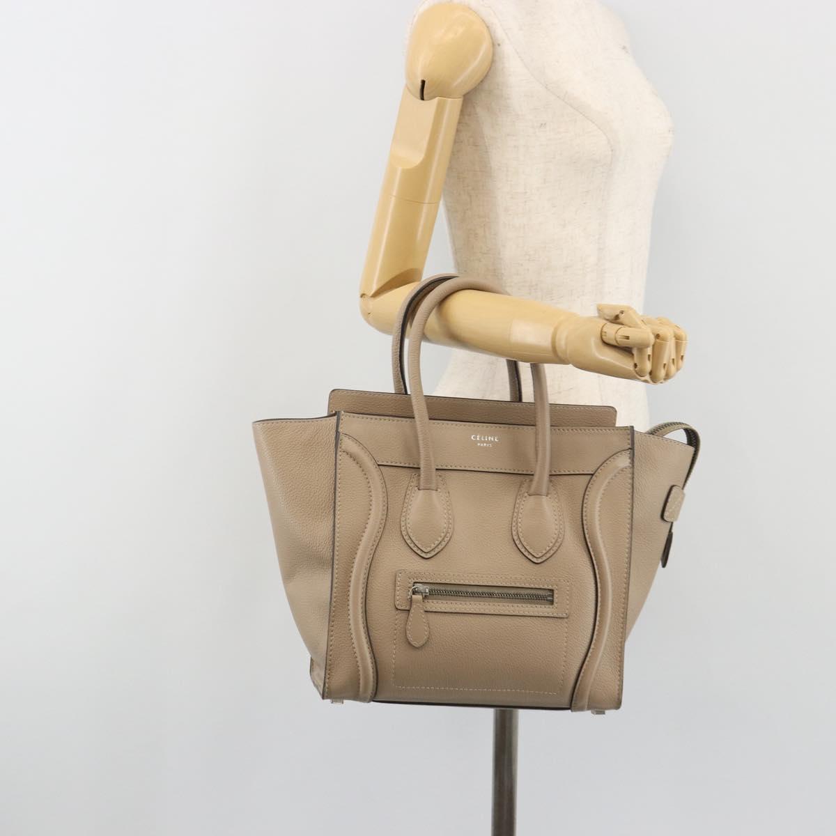 CELINE Luggage Micro shopper Hand Bag Leather Beige Auth 194755SAM