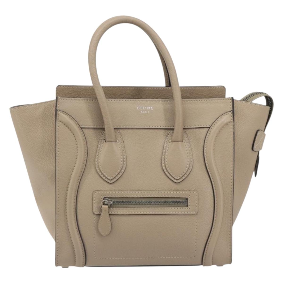 CELINE Luggage Micro shopper Hand Bag Leather Beige Auth 194755SAM