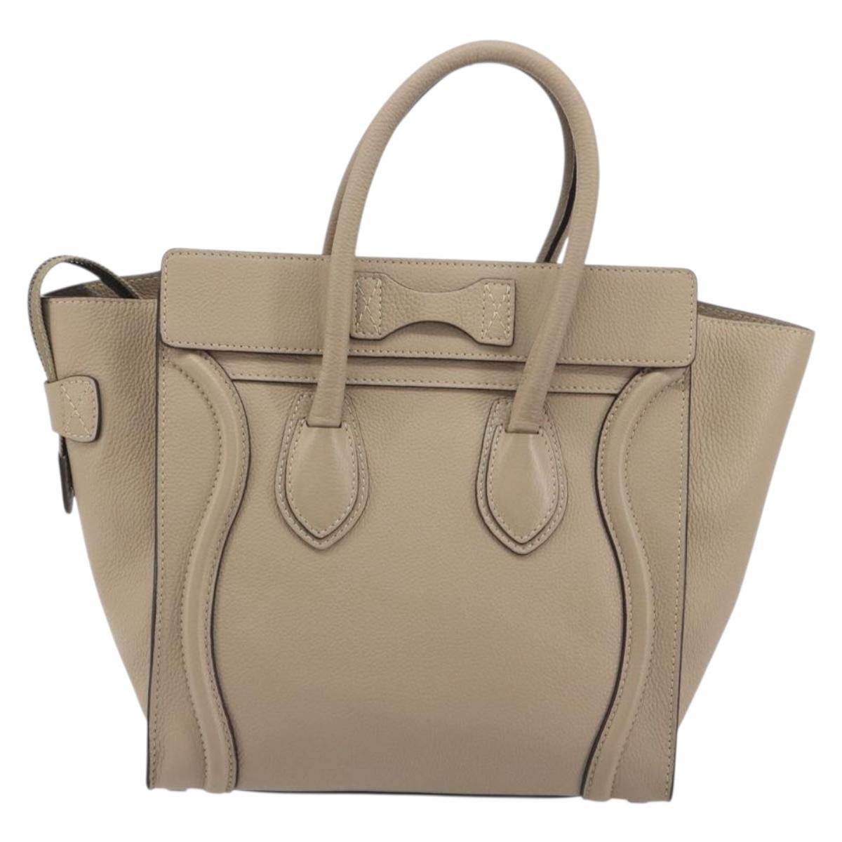 CELINE Luggage Micro shopper Hand Bag Leather Beige Auth 194755SAM