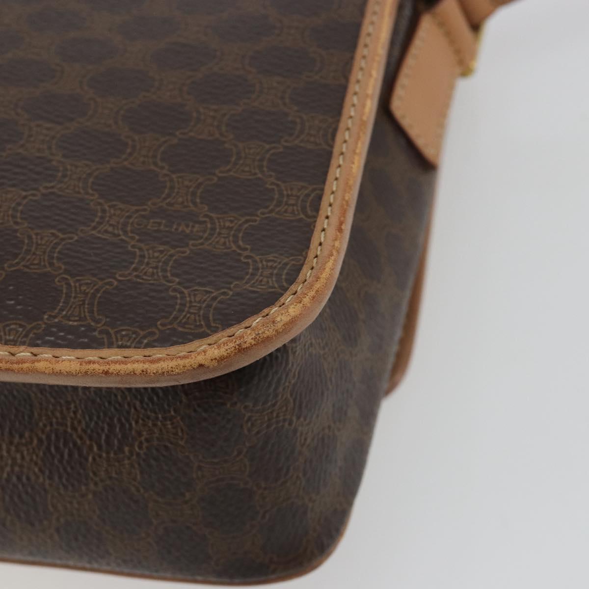 CELINE Macadam Canvas Circle Shoulder Bag PVC Leather Brown Gold Auth 194756