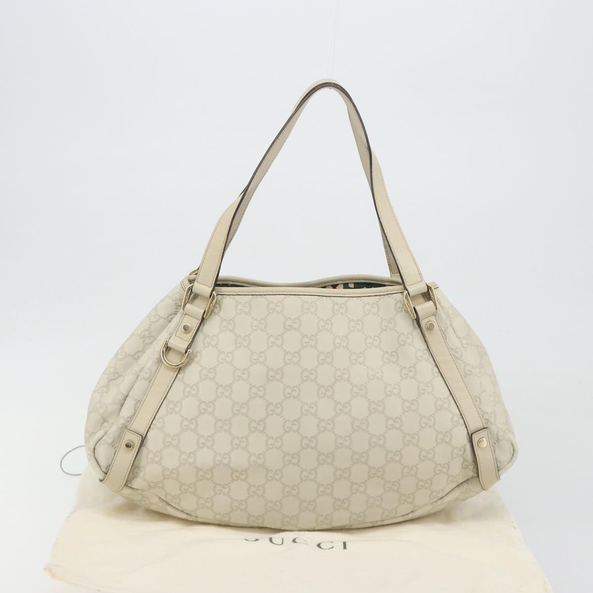 GUCCI GG Canvas Guccissima Abbey Tote Bag Leather White Gold 130736 Auth 194757V