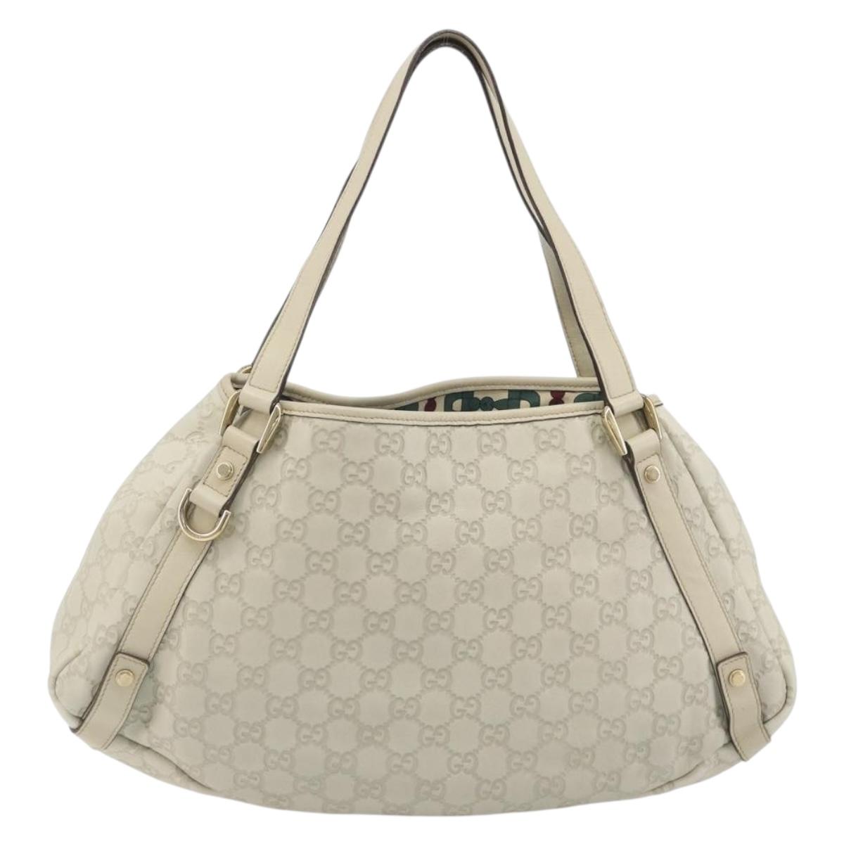 GUCCI GG Canvas Guccissima Abbey Tote Bag Leather White Gold 130736 Auth 194757V