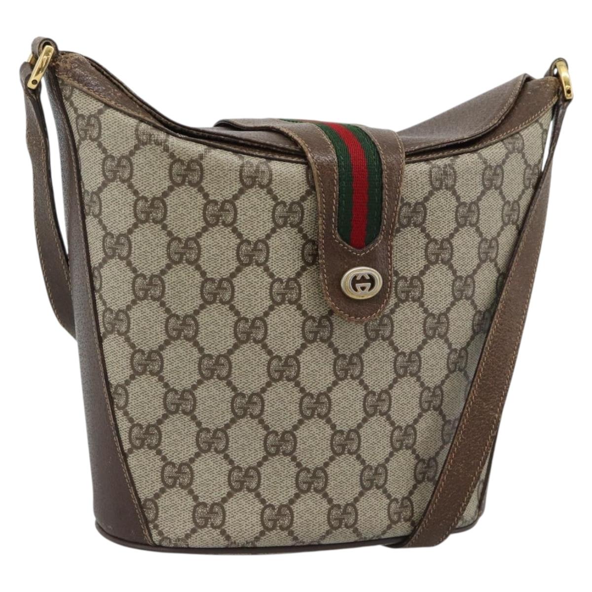 GUCCI GG Supreme Web Sherry Line Bag PVC Beige Gold 904 02 001 Auth 194758