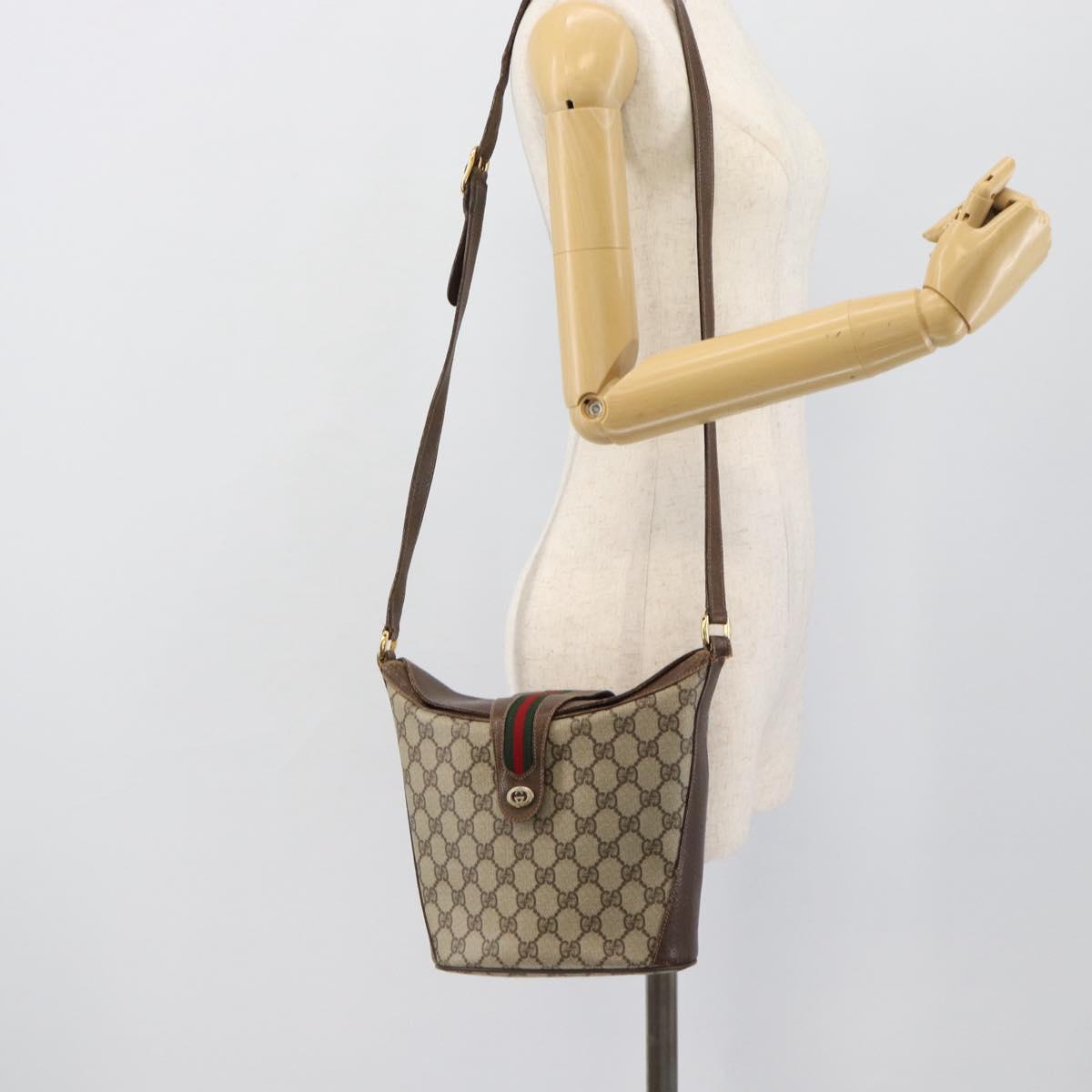 GUCCI GG Supreme Web Sherry Line Bag PVC Beige Gold 904 02 001 Auth 194758