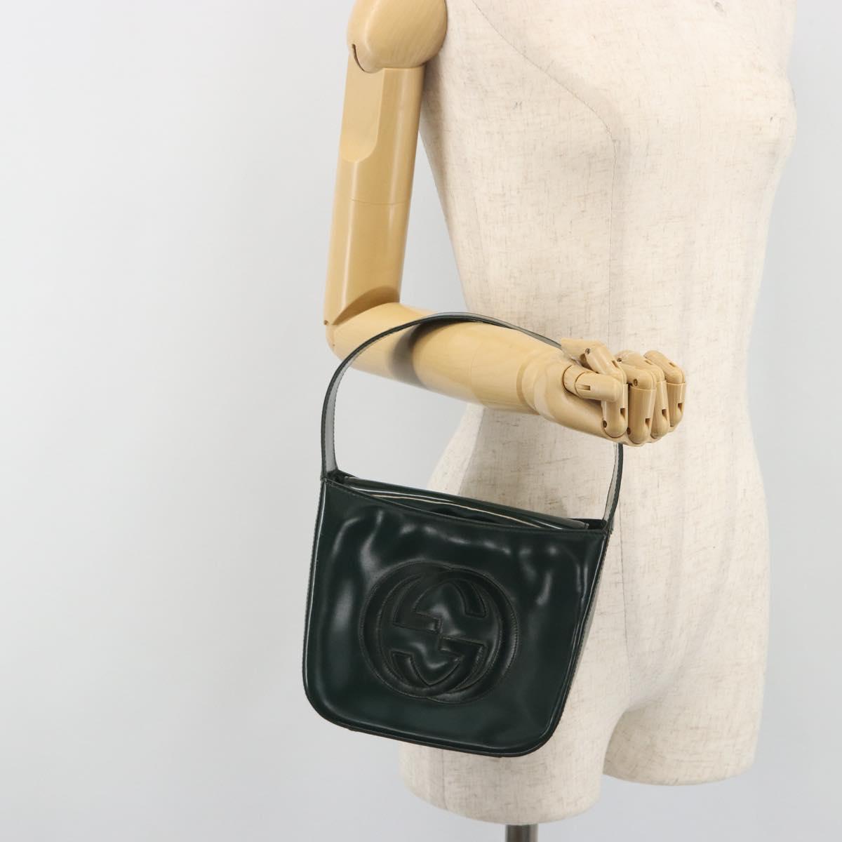GUCCI Soho Hand Bag Patent Leather Green Silver Auth 194759