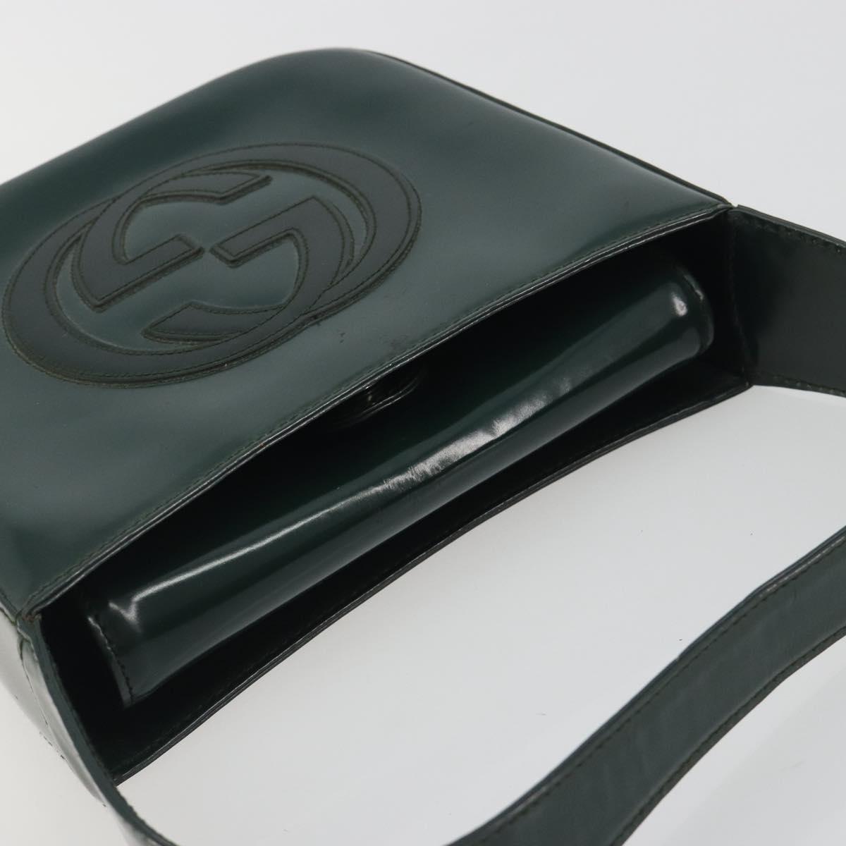 GUCCI Soho Hand Bag Patent Leather Green Silver Auth 194759