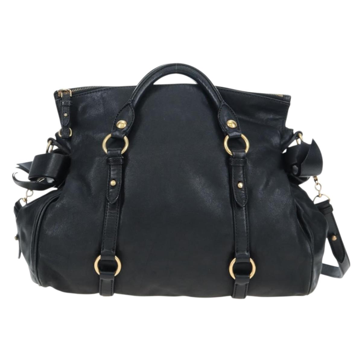 Miu Miu Hand Bag Leather 2way Black Gold Auth 194760V