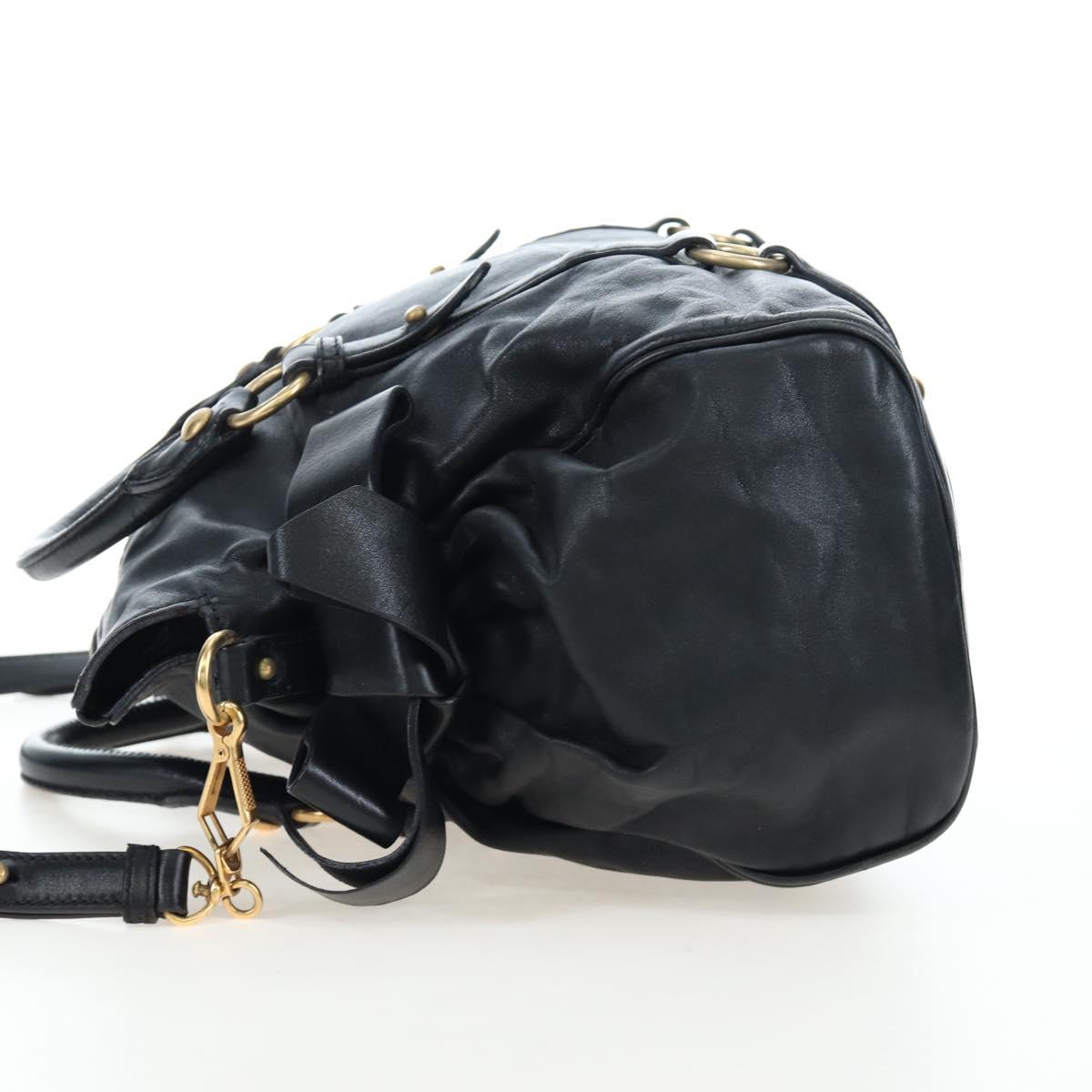 Miu Miu Hand Bag Leather 2way Black Gold Auth 194760V