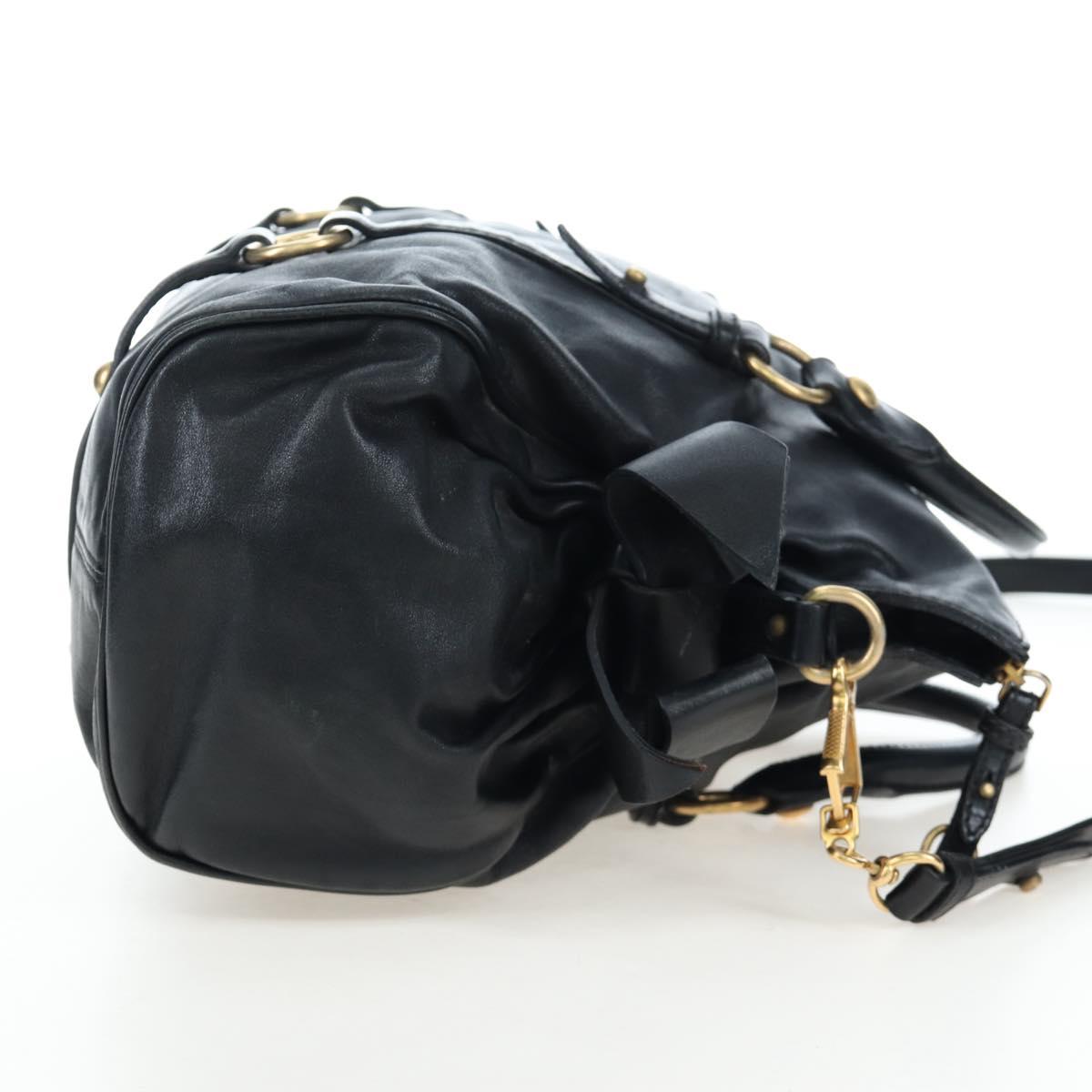 Miu Miu Hand Bag Leather 2way Black Gold Auth 194760V