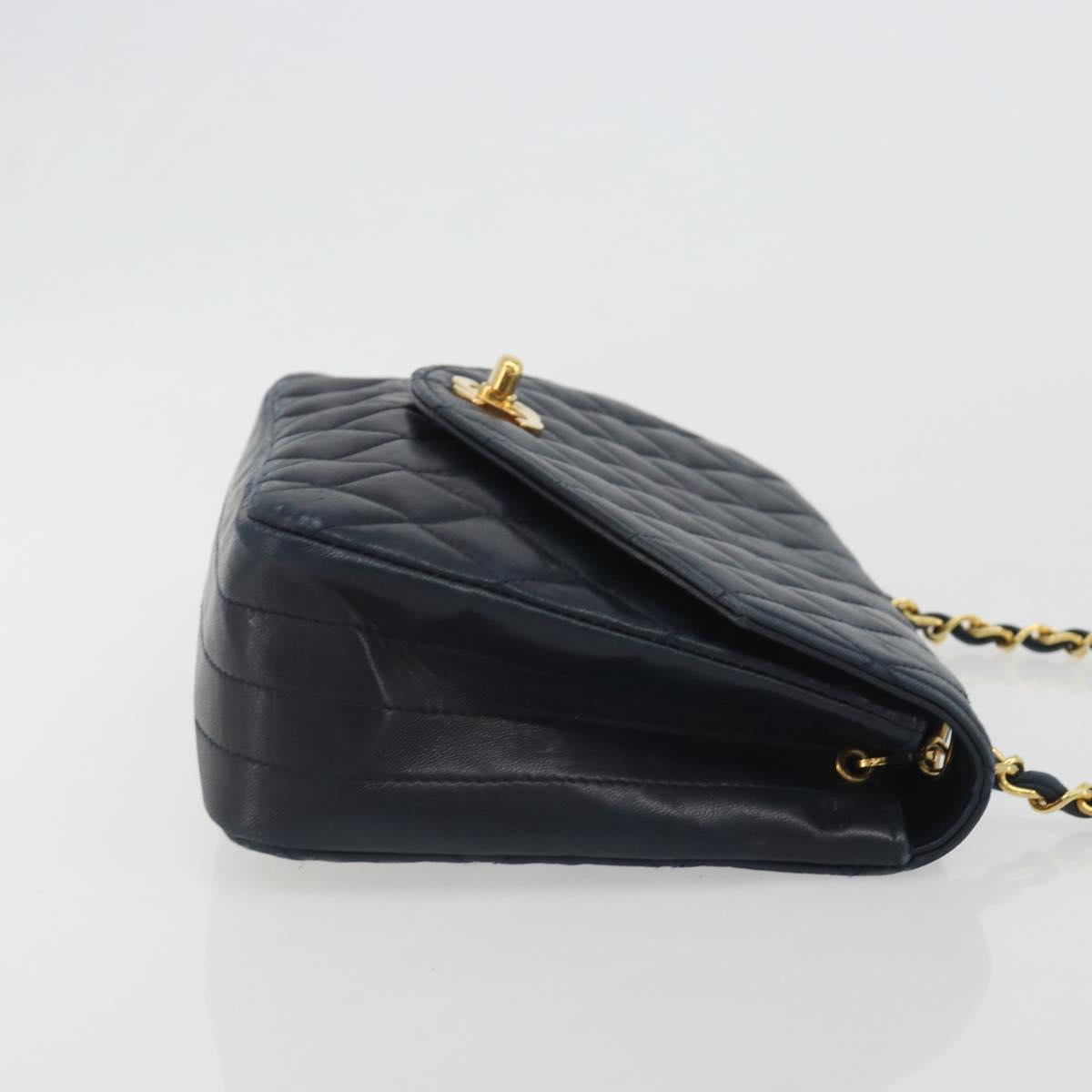 CHANEL Matelasse Chain Shoulder Bag Lamb Skin Navy Gold CC Auth 194761